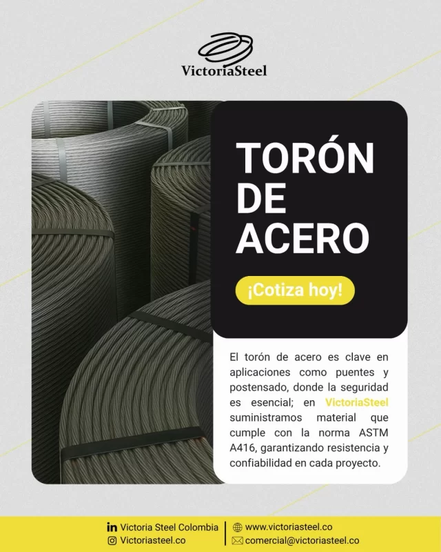 El torón de acero es clave en proyectos donde la resistencia y la seguridad no se negocian, desde puentes hasta sistemas de postensado, elegir un material confiable hace la diferencia en el desempeño de la obra.

En Victoria Steel te ofrecemos torón con estándares internacionales para que construyas con total confianza 💪 contáctanos y lleva tu proyecto al siguiente nivel.

#torondeacero #construcción #infraestructura #ingenieria #colombia🇨🇴